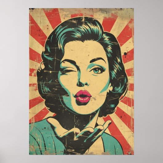 Retro-Pop-Art: Zwinkern und Kuss Poster (Vorne)