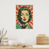 Retro-Pop-Art: Zwinkern und Kuss Poster (Küche)