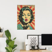 Retro-Pop-Art: Zwinkern und Kuss Poster (Heimbüro)
