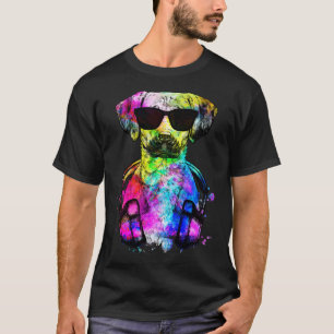 Retro Pop Black Mouth Cur Dog Portrait mit Headph T-Shirt