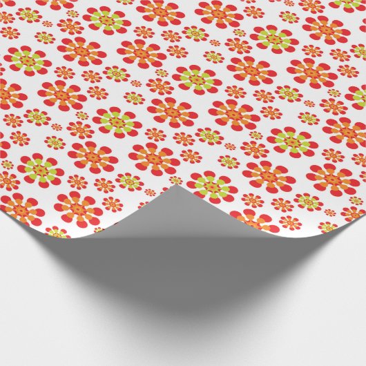 Retro-Pop-Blume in Rot, Orange und Kalkgrün Geschenkpapier (Ecke)