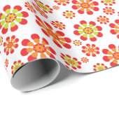 Retro-Pop-Blume in Rot, Orange und Kalkgrün Geschenkpapier (Rolleneckpunkt)