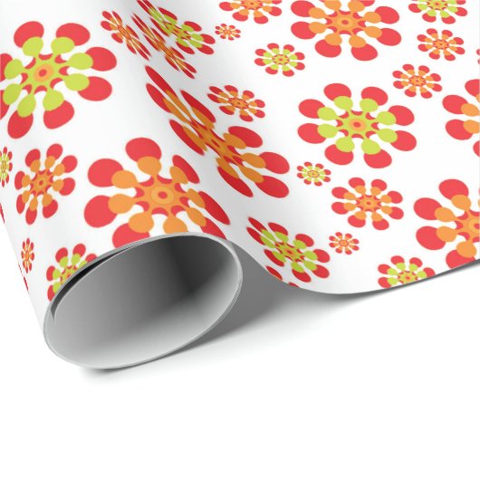 Retro-Pop-Blume in Rot, Orange und Kalkgrün Geschenkpapier (Rolleneckpunkt)