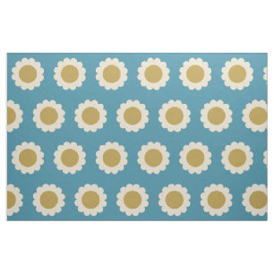 Retro Pop Blume Muster Türkis und Gold Stoff
