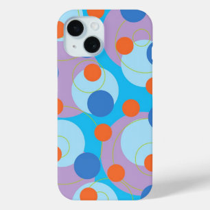 Retro Pop Circles Blue & Orange Dots Funky Groovy iPhone 15 Hülle