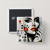 Retro Pop Diva: Geometrisches Design Abstrakte Kun Button (Vorne & Hinten)