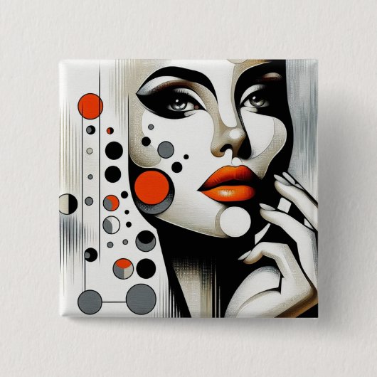 Retro Pop Diva: Geometrisches Design Abstrakte Kun Button (Vorderseite)