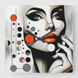 Retro Pop Diva: Geometrisches Design Abstrakte Kun Quadratische Wanduhr
