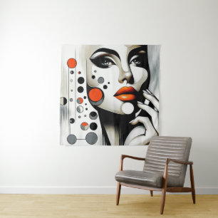 Retro Pop Diva: Geometrisches Design Abstrakte Kun Wandteppich