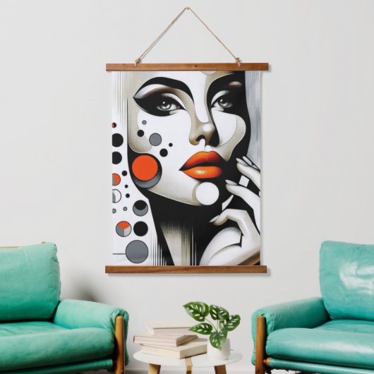 Retro Pop Diva: Geometrisches Design Abstrakte Kun Wandteppich Mit Holzrahmen (Wohnzimmer)