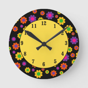 Retro-Pop-Flower-Power Runde Wanduhr