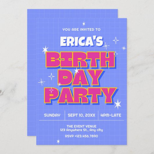 Retro-Pop-Geburtstag Einladung (Vorne/Hinten)