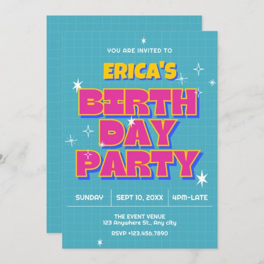 Retro Pop Geburtstagsparty Einladung (Vorne/Hinten)