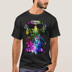 Retro Pop GSP Hundeportrait mit Kopfhörern T-Shirt