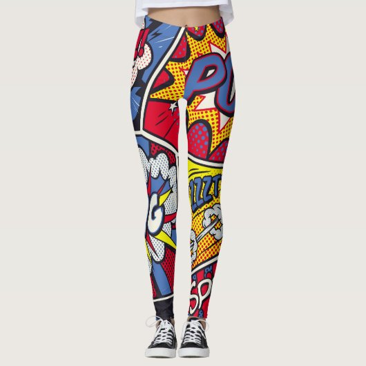 Retro Pop Kunst, Comic Schreien Muster. Leggings (Vorderseite)
