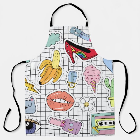 Retro Pop Kunst, Dichtung und Musik Abzeichen Coll Schürze (Vorderseite)