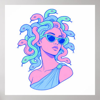 Retro-Pop-Medusa-Illustration – Pastell-Sonnenbril Poster