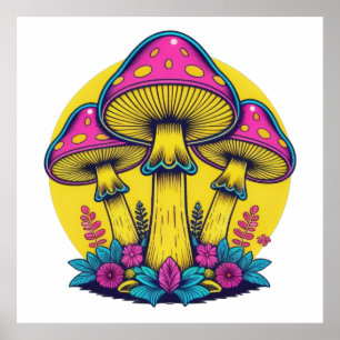 Retro Pop Mushroom Trio Poster