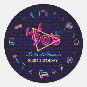 Retro Pop Neon Kids’ Geburtstagsbash Runder Aufkleber