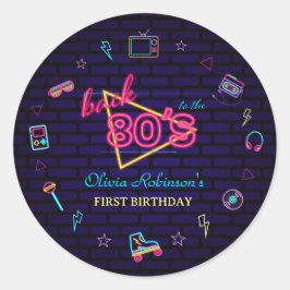 Retro Pop Neon Kids’ Geburtstagsbash Runder Aufkleber