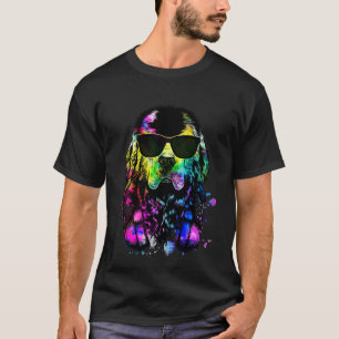 Retro Pop Newfie Dog Portrait mit Kopfhörern T-Shirt