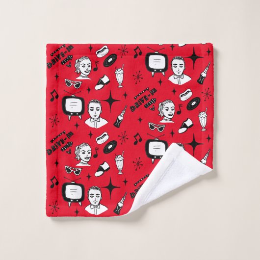 Retro Pop Nostalgische Grafik im Stil der 50er Jah Badhandtuch Set (Waschlappen)