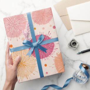 Retro Pop Pink Orange Burst Creme Abstrakter Muste Geschenkpapier