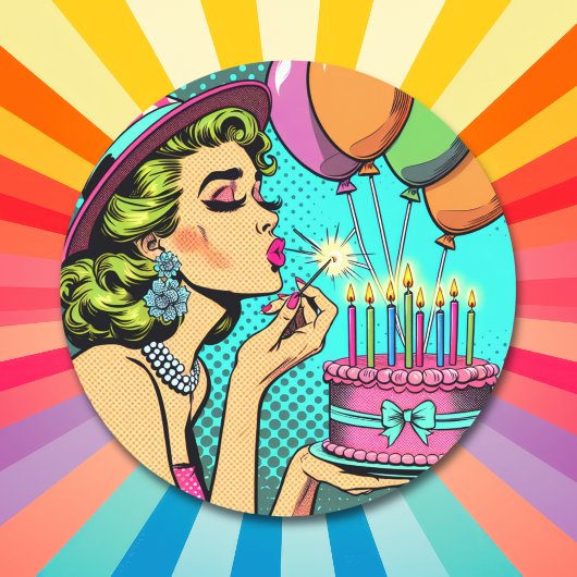 Retro Pop Pinup Giro und Birthday Cake Runder Aufkleber