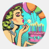 Retro Pop Pinup Giro und Birthday Cake Runder Aufkleber (Vorderseite)