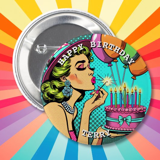 Retro Pop Pinup Personalisierter Geburtstag Button