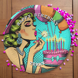 Retro Pop Pinup Personalisierter Geburtstag Pappteller