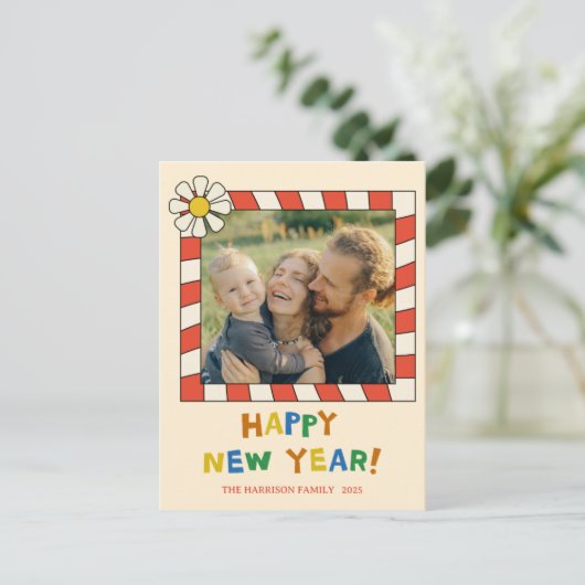 Retro-Pop-Rahmen Neujahrsfoto Postkarte (Stehend Vorderseite)
