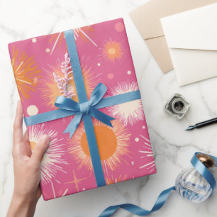 Retro-Pop Rosa Orange Burst Creme Abstrakte Muster Geschenkpapier