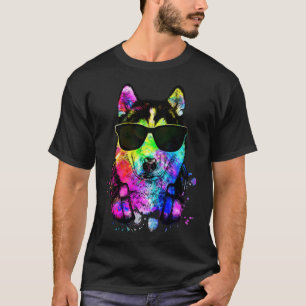 Retro Pop Sibirischer Husky Dog Portrait mit Kopfh T-Shirt