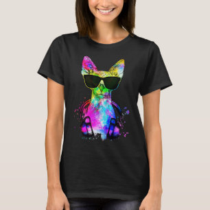 Retro Pop Sphynx Kat Portrait mit Kopfhörer T-Shirt