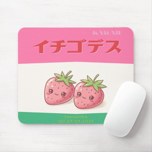 Retro Pop Strawberry Charm - Harajuku Kawaii Style Mousepad (Mit Mouse)