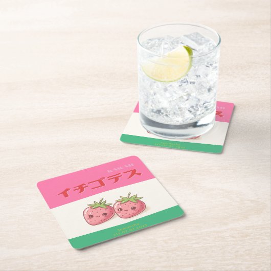 Retro Pop Strawberry Charm - Harajuku Kawaii Style Rechteckiger Pappuntersetzer (Vor Ort)