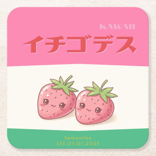 Retro Pop Strawberry Charm - Harajuku Kawaii Style Rechteckiger Pappuntersetzer (Vorderseite)