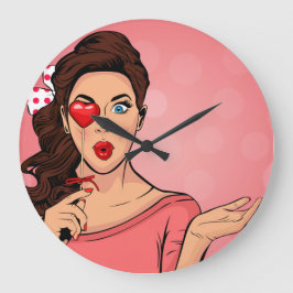 Retro Popart Lady Große Wanduhr