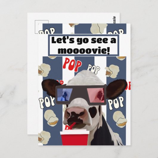 Retro Popcorn Love Cow Movie Einladung Postkarte (Vorne/Hinten)