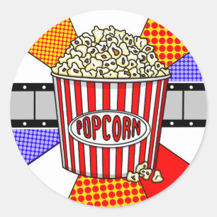 Retro Popcorn und Filmstrip Pop Runder Aufkleber