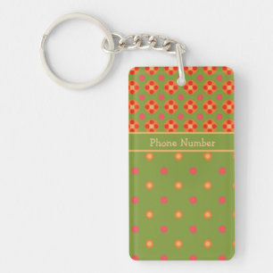 Retro Poppies und Polka Dots Oblong Schlüsselanhän Schlüsselanhänger