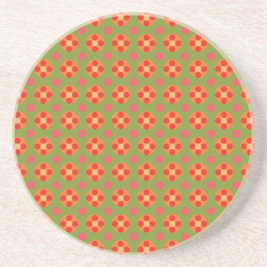 Retro Poppies und Polka Dots Sandstone Untersetzer (Vorne)