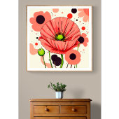 Retro Poppy Bloom - Art Print Poster