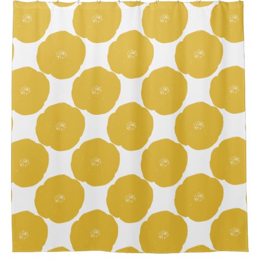 Retro Poppy Blumenmuster in Gelb und Weiß Duschvorhang (Vorderseite)