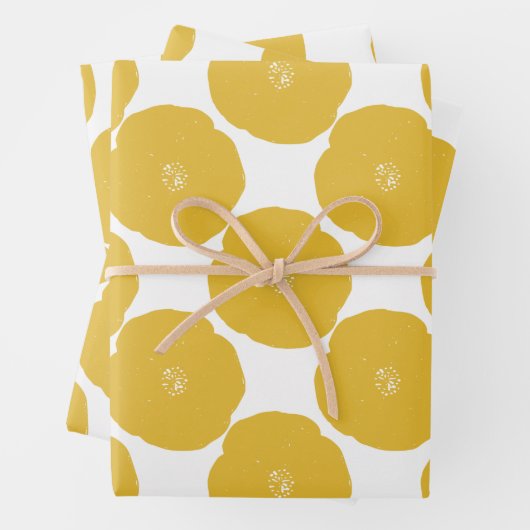 Retro Poppy Blumenmuster in Gelb und Weiß Geschenkpapier Set (Beispiel)