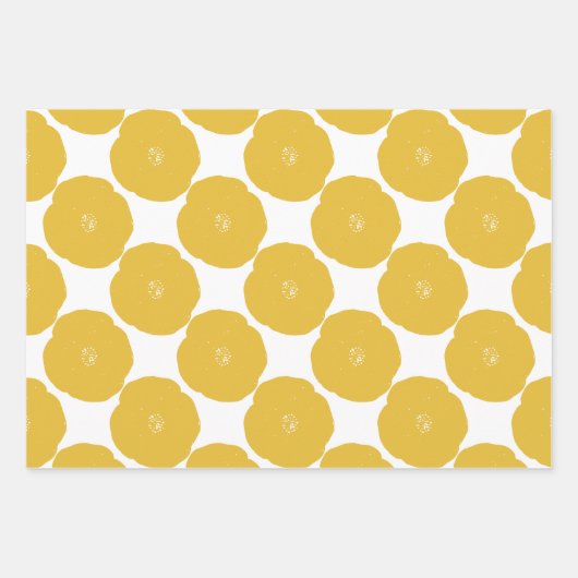 Retro Poppy Blumenmuster in Gelb und Weiß Geschenkpapier Set (Vorderseite)