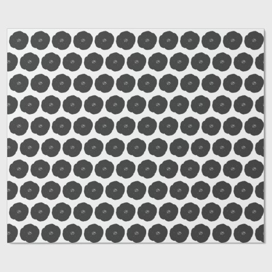 Retro Poppy Floral Art Muster in Schwarz-Weiß Geschenkpapier (Flach)