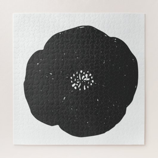 Retro Poppy Floral Art Muster in Schwarz-Weiß Puzzle (Vertikal)