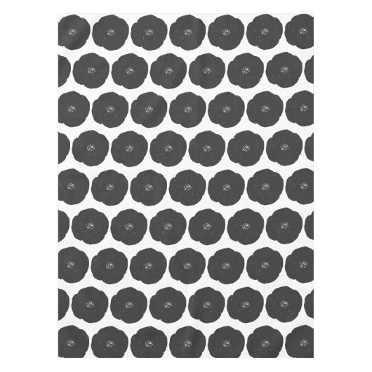 Retro Poppy Floral Art Muster in Schwarz-Weiß Tischdecke (Vorderseite)